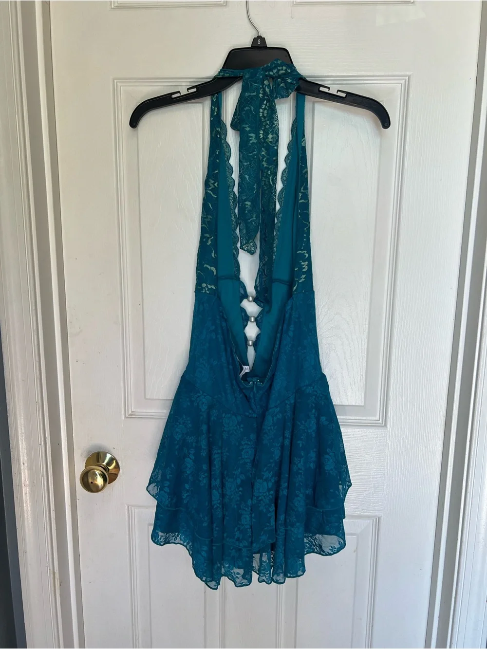 Teal Lace Halter Romper - Picture 2 of 4